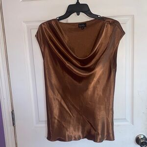 Chic Bronze Satin Cowl Neck Blouse